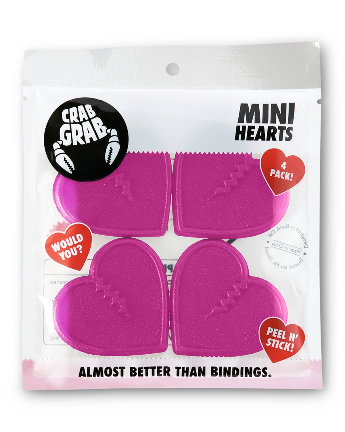 4-Pack of Crab Grab Hot Pink Mini Hearts traction in packaging