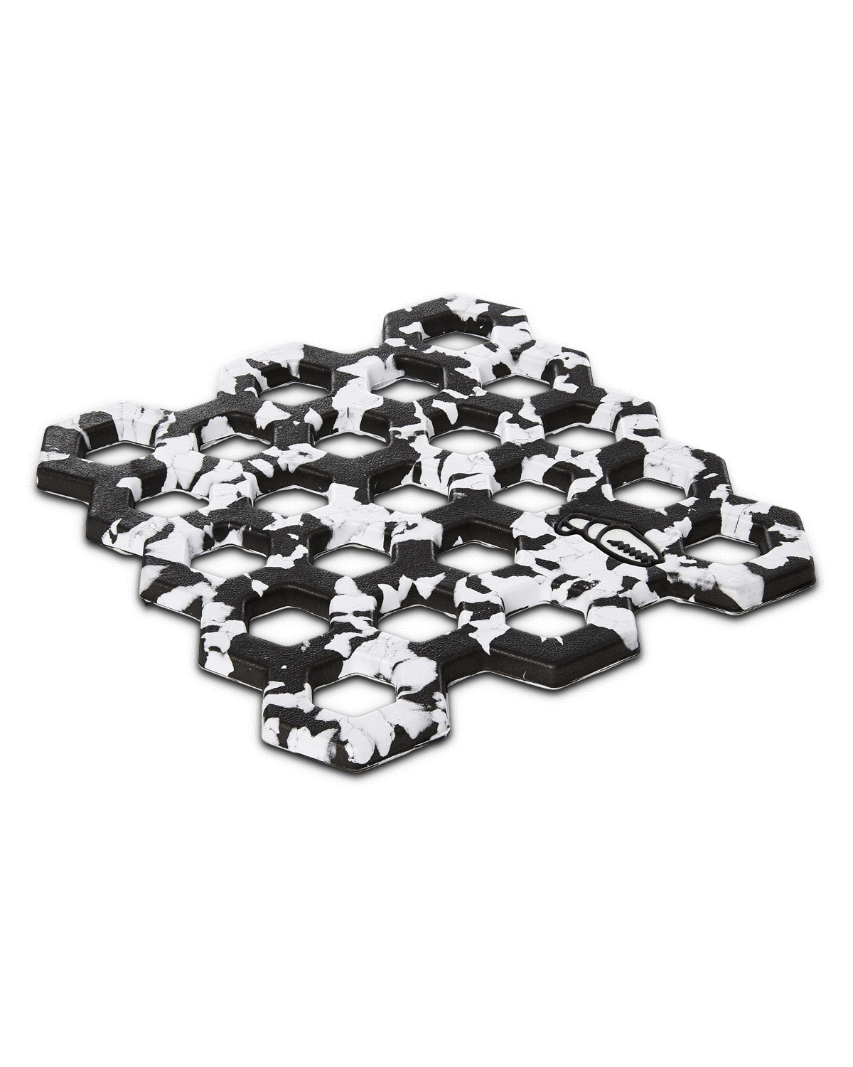 Crab Grab  Traction - Crab Trap stomp pad in Black and White Swirl - angle view.