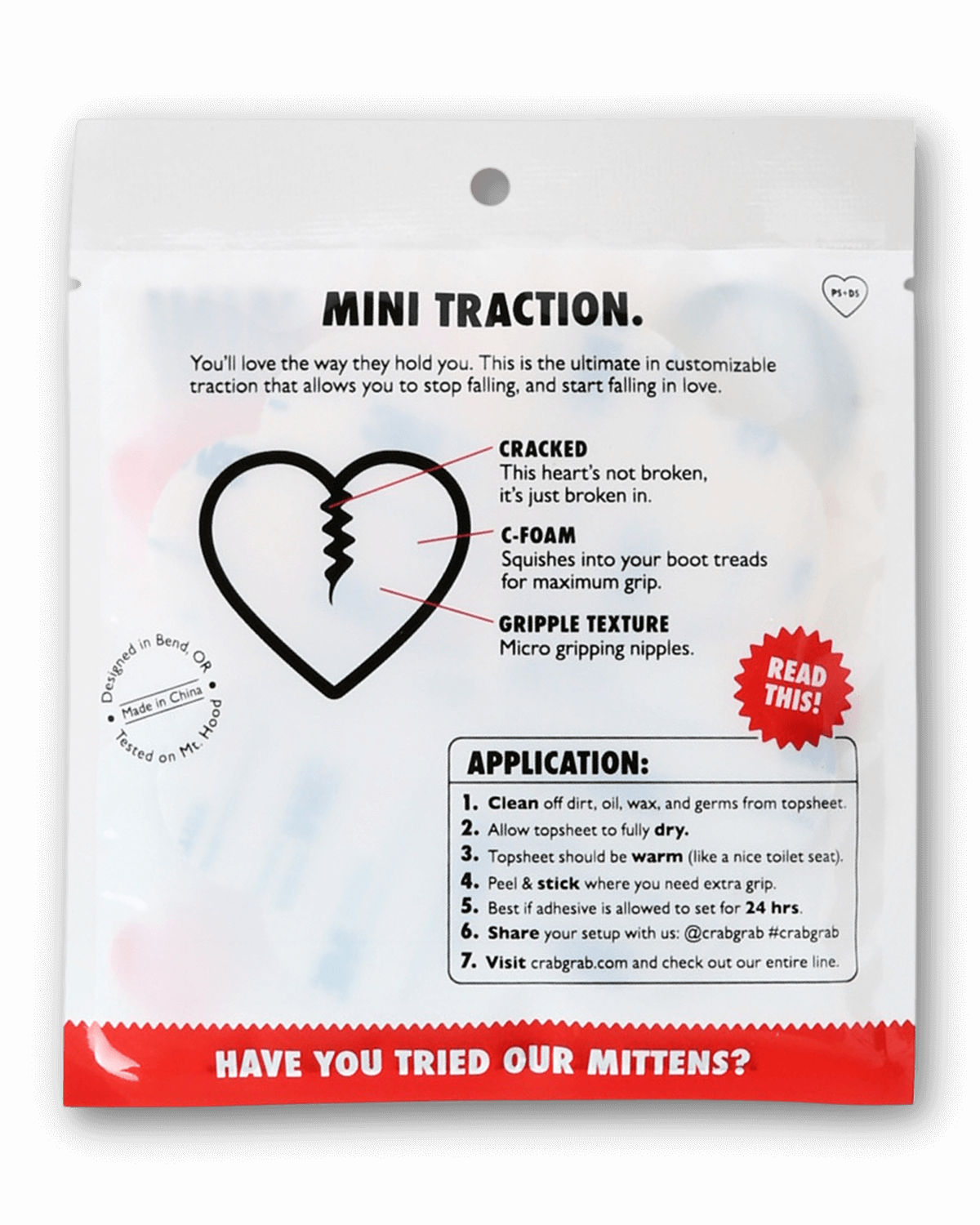 Crab Grab - Mini Hearts stomp pad foam traction back view packaging.