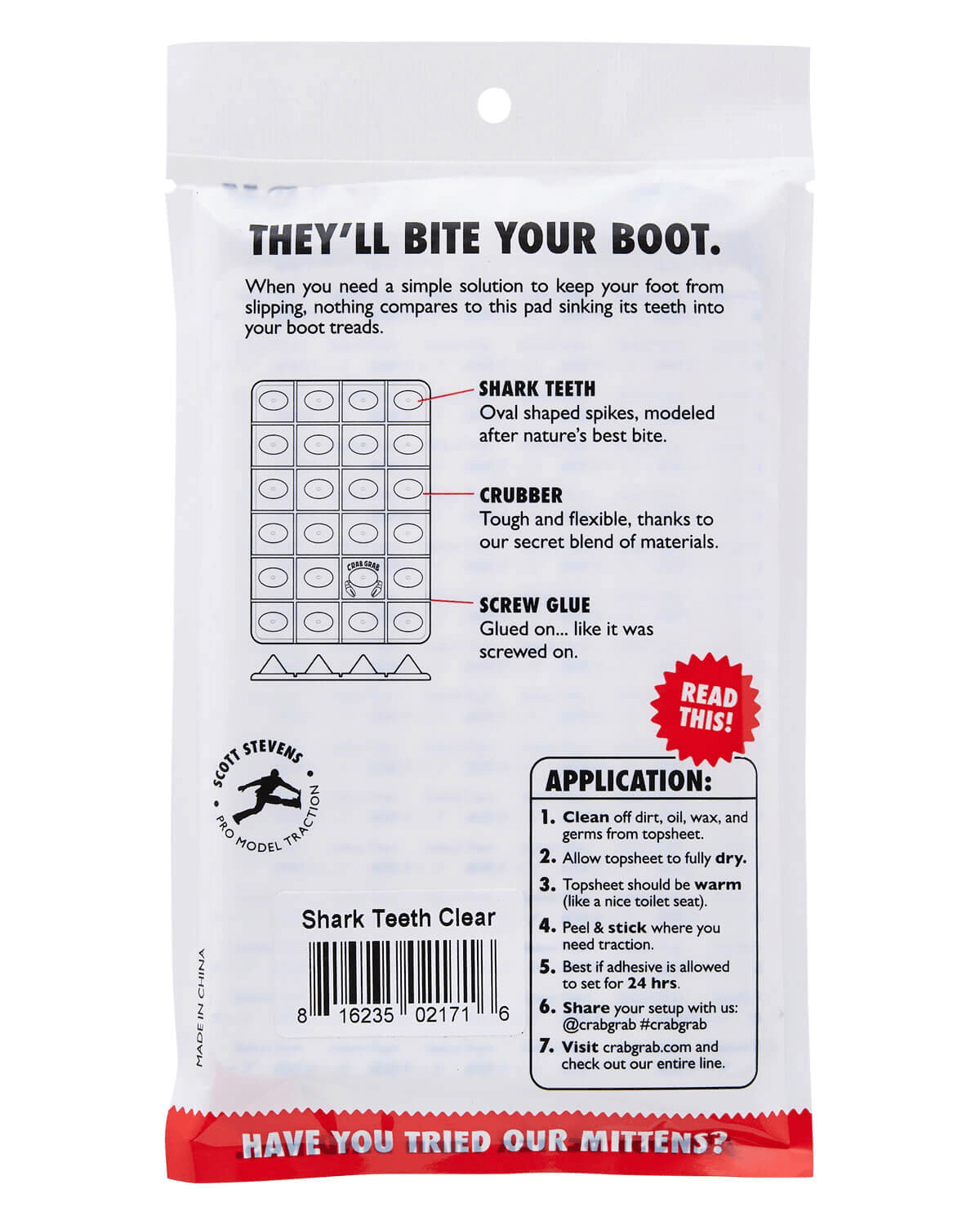 Crab Grab - Shark Teeth stomp pad, packaging view, back.