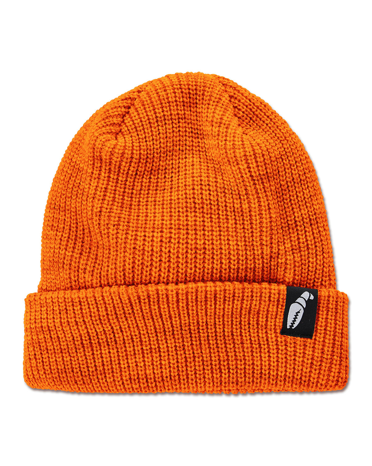 Crab Grab Claw Label beanie, Orange knit hat.