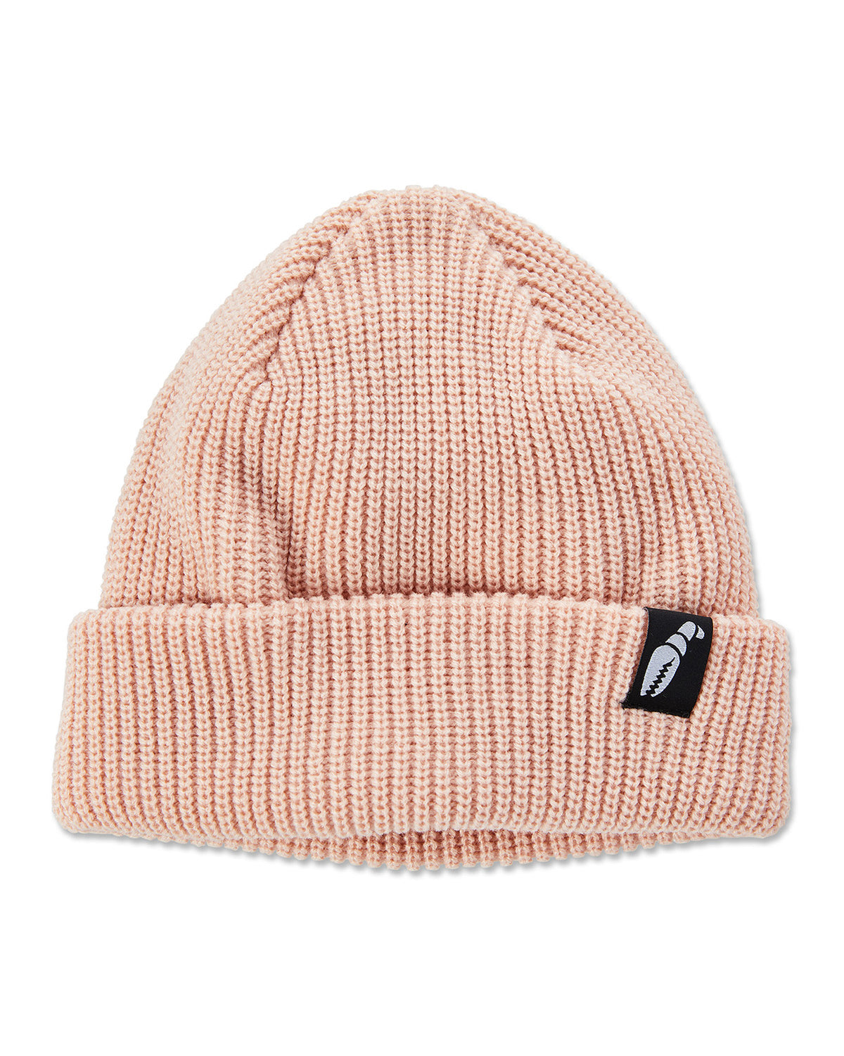 Crab Grab Claw Label beanie, soft pink knit hat.