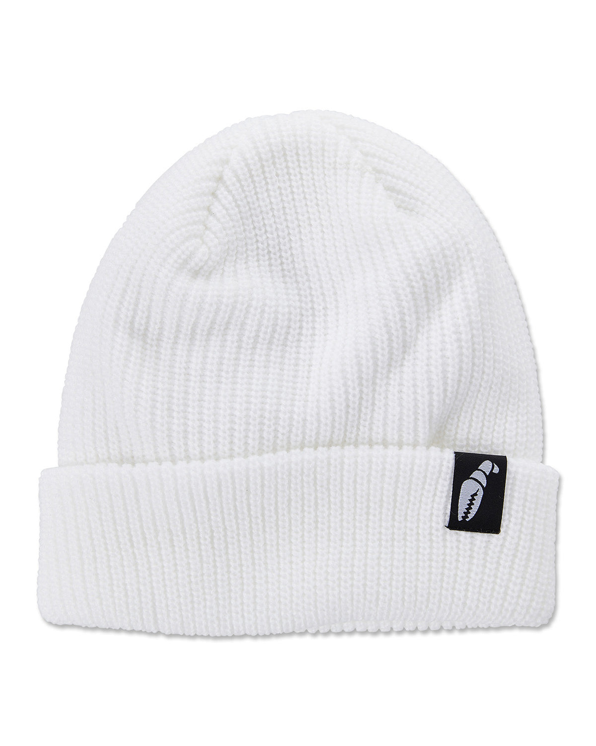 Crab Grab Claw Label beanie, white knit hat.