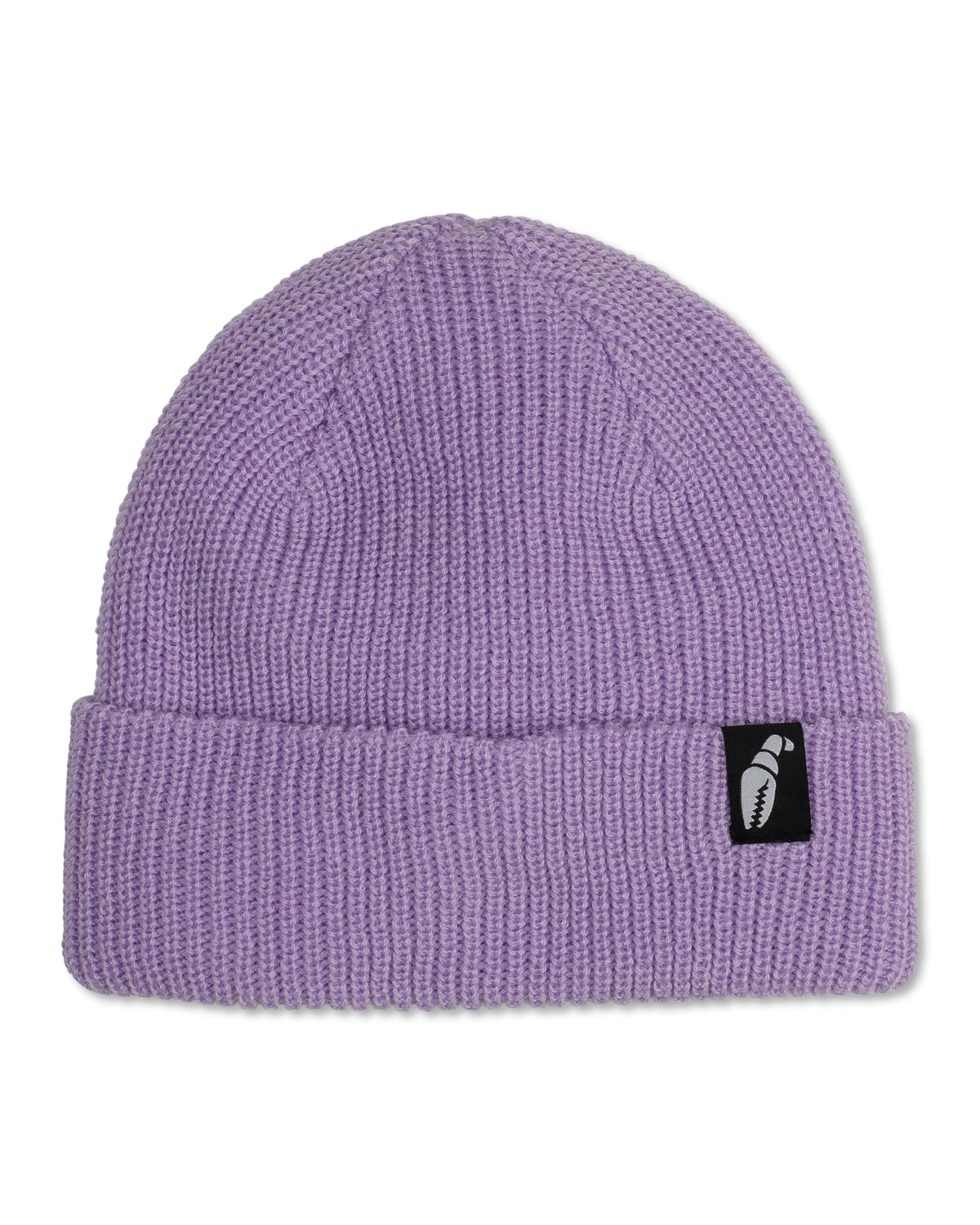 Crab Grab Claw Label beanie, pastel purple knit hat.