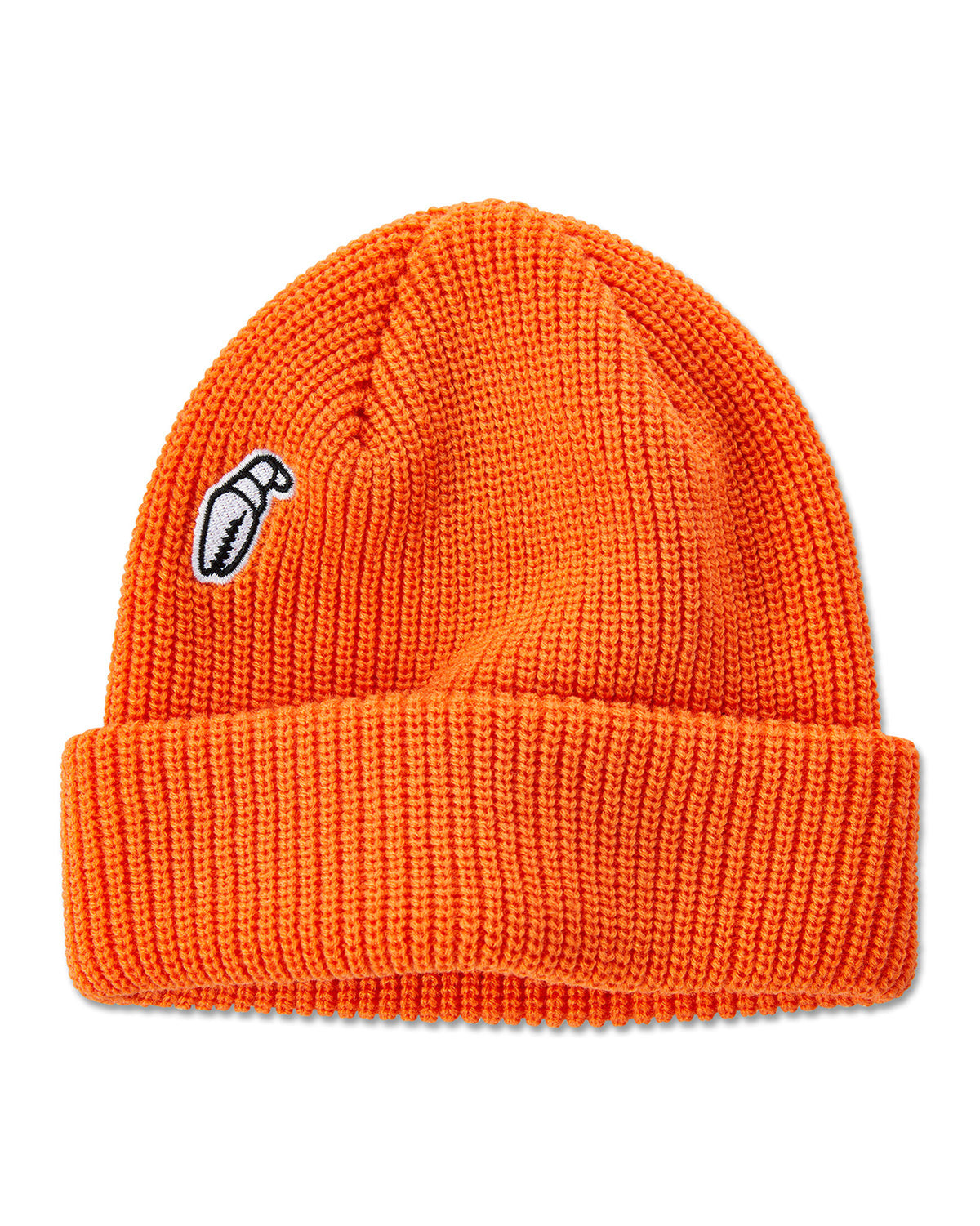 Crab Grab - High Mark Beanie, a ribbed cuff knit hat in Orange.