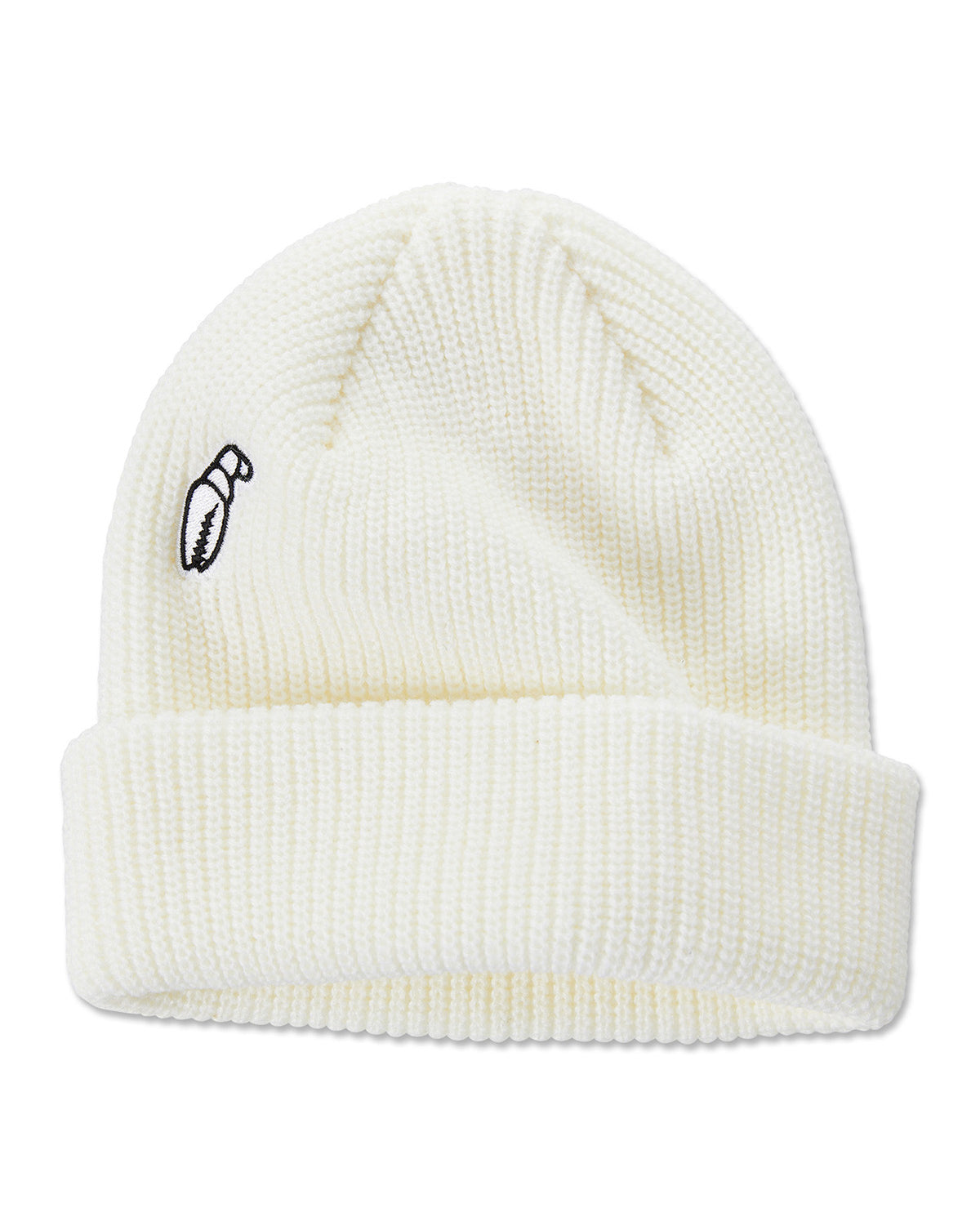 Crab Grab - High Mark Beanie, a ribbed cuff knit hat in White.