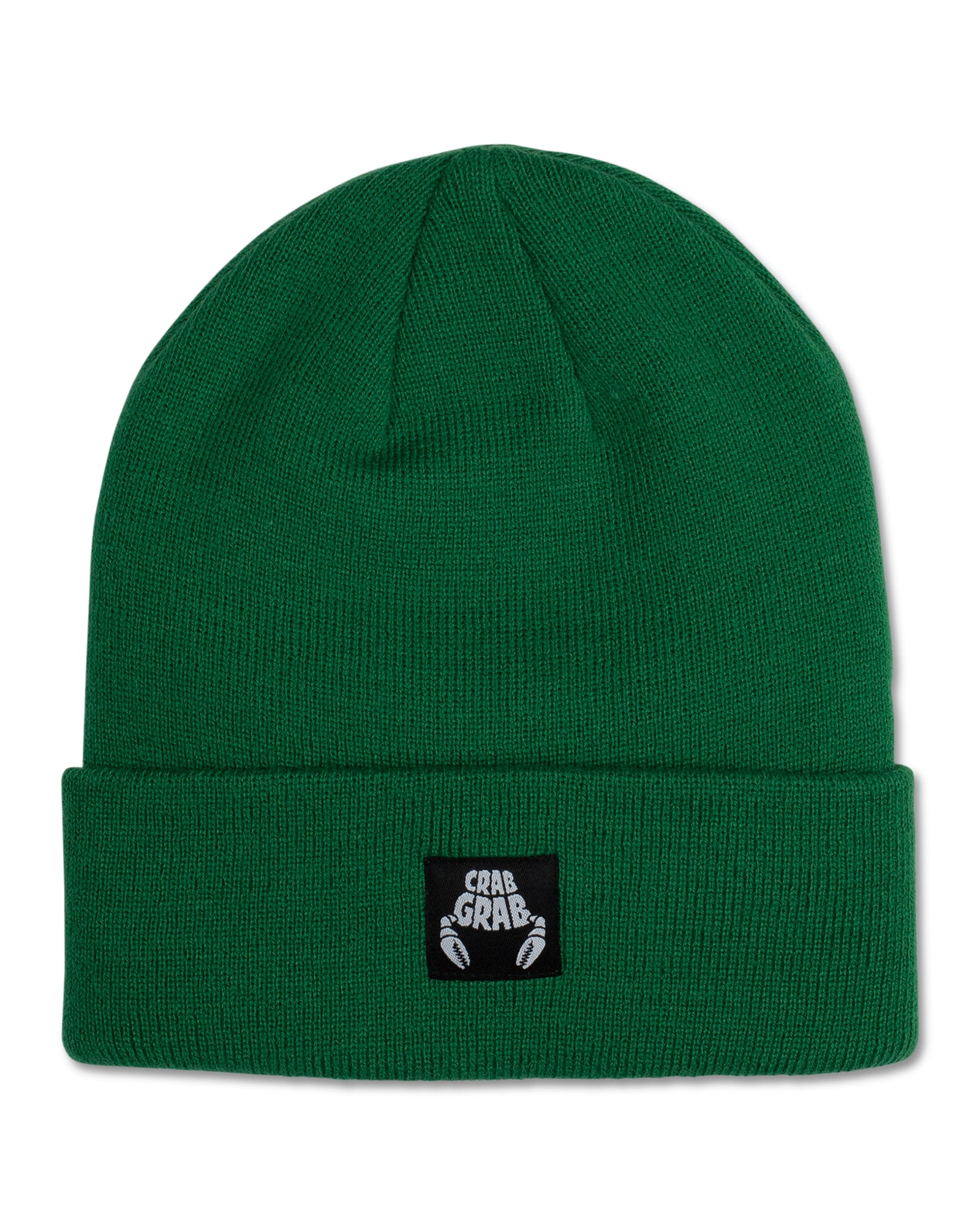 Crab Grab - Tall Reservoir Beanie with woven logo label in Forest green.