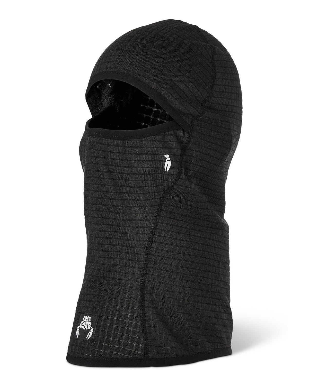 Crab Grab Clawva Waffle Fleece winter face mask in Black - 3/4 view.