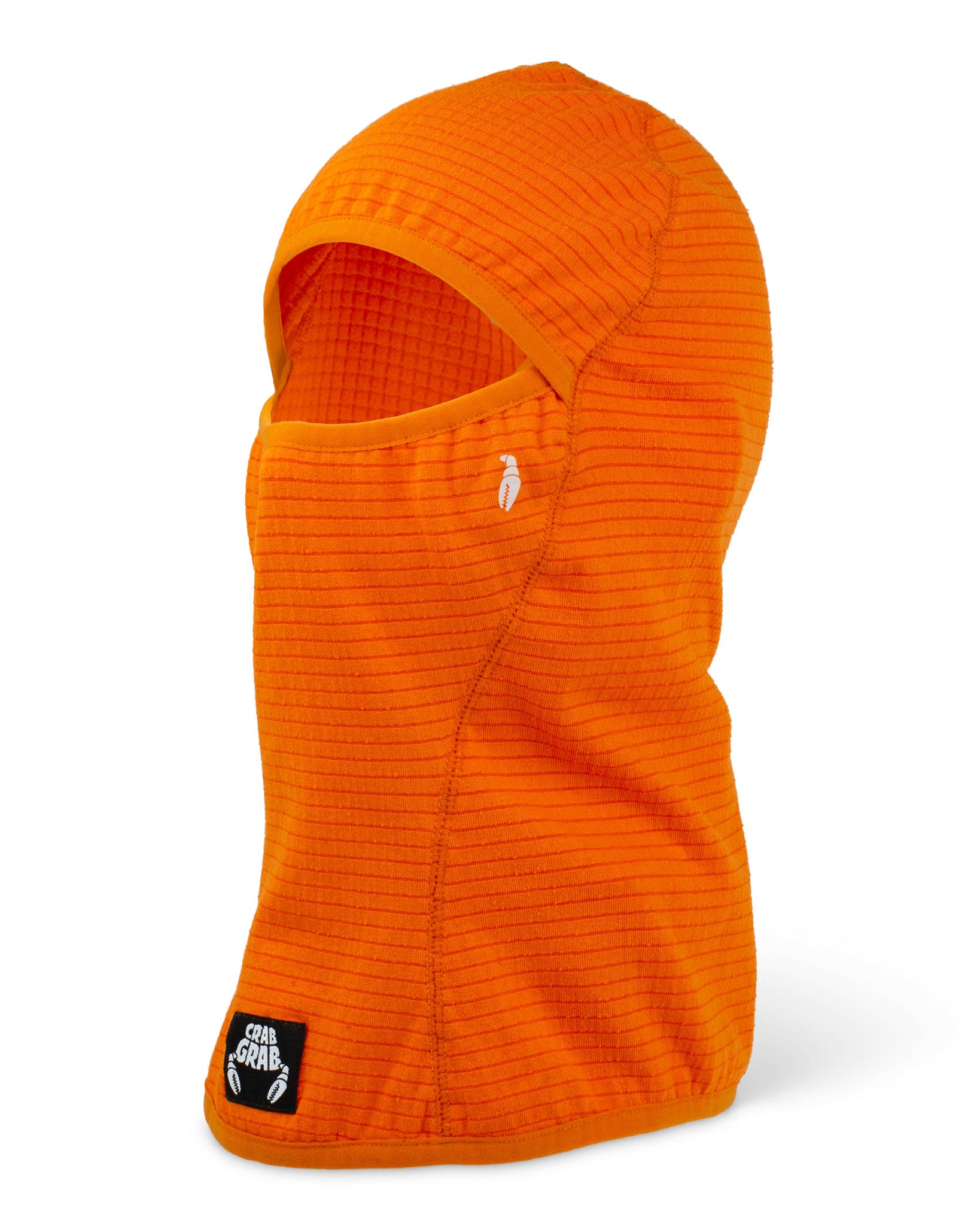 Crab Grab Clawva Waffle Fleece winter face mask in Orange - front view.