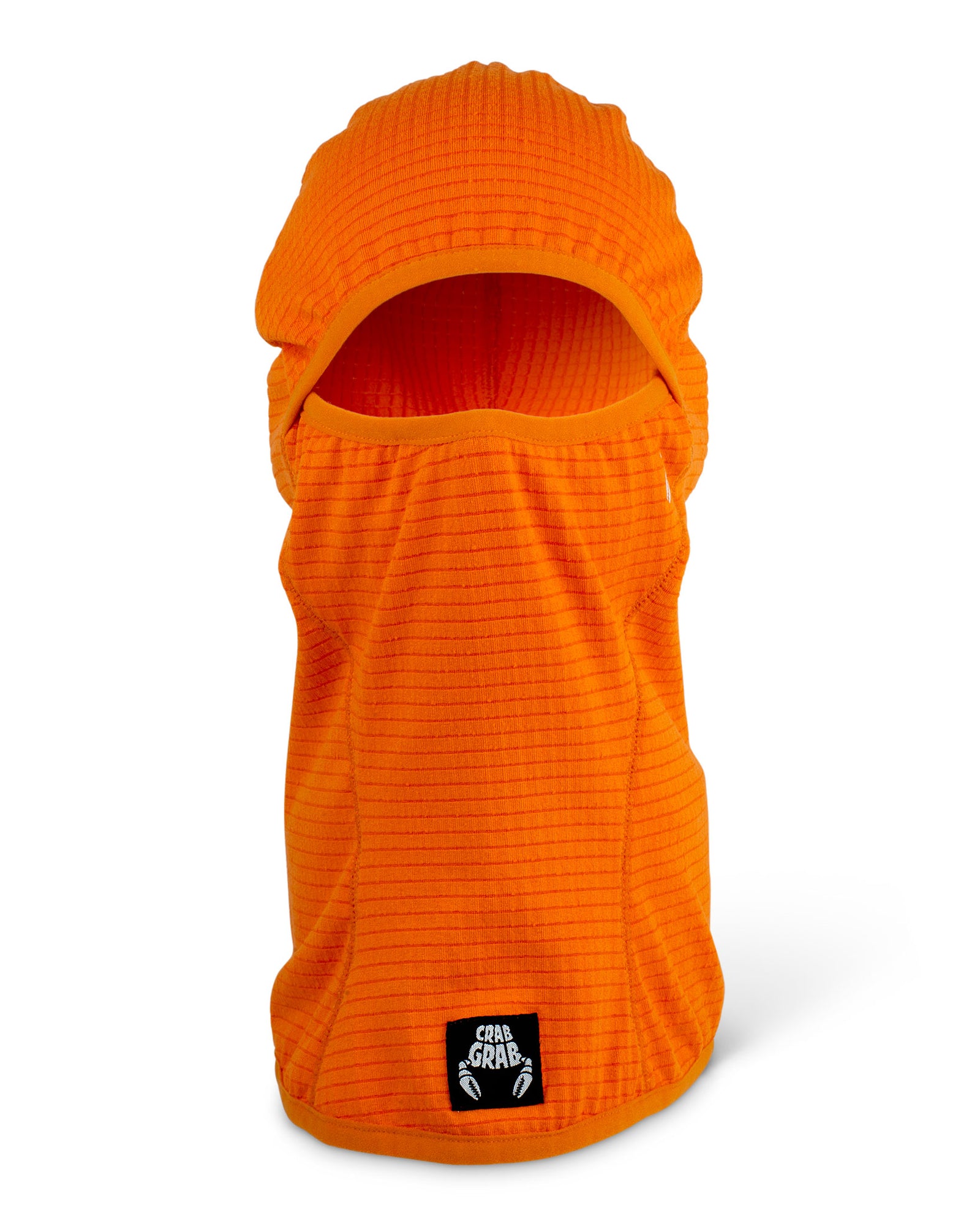 Crab Grab Clawva Waffle Fleece winter face mask in Orange - front view.