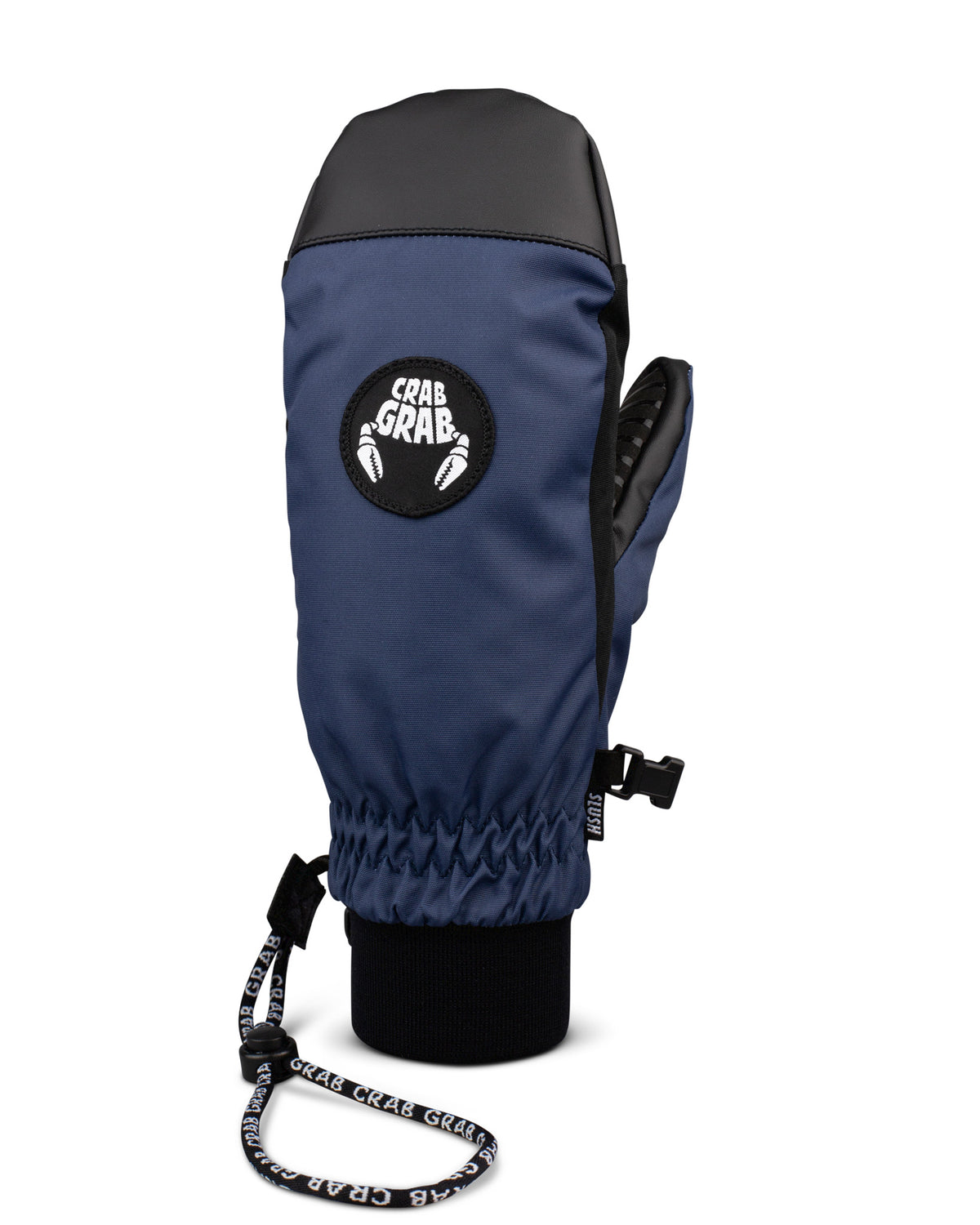 Crab Grab Slush Mitt - warm weather snowboard mitt in Navy blue, back view with wrist leash.