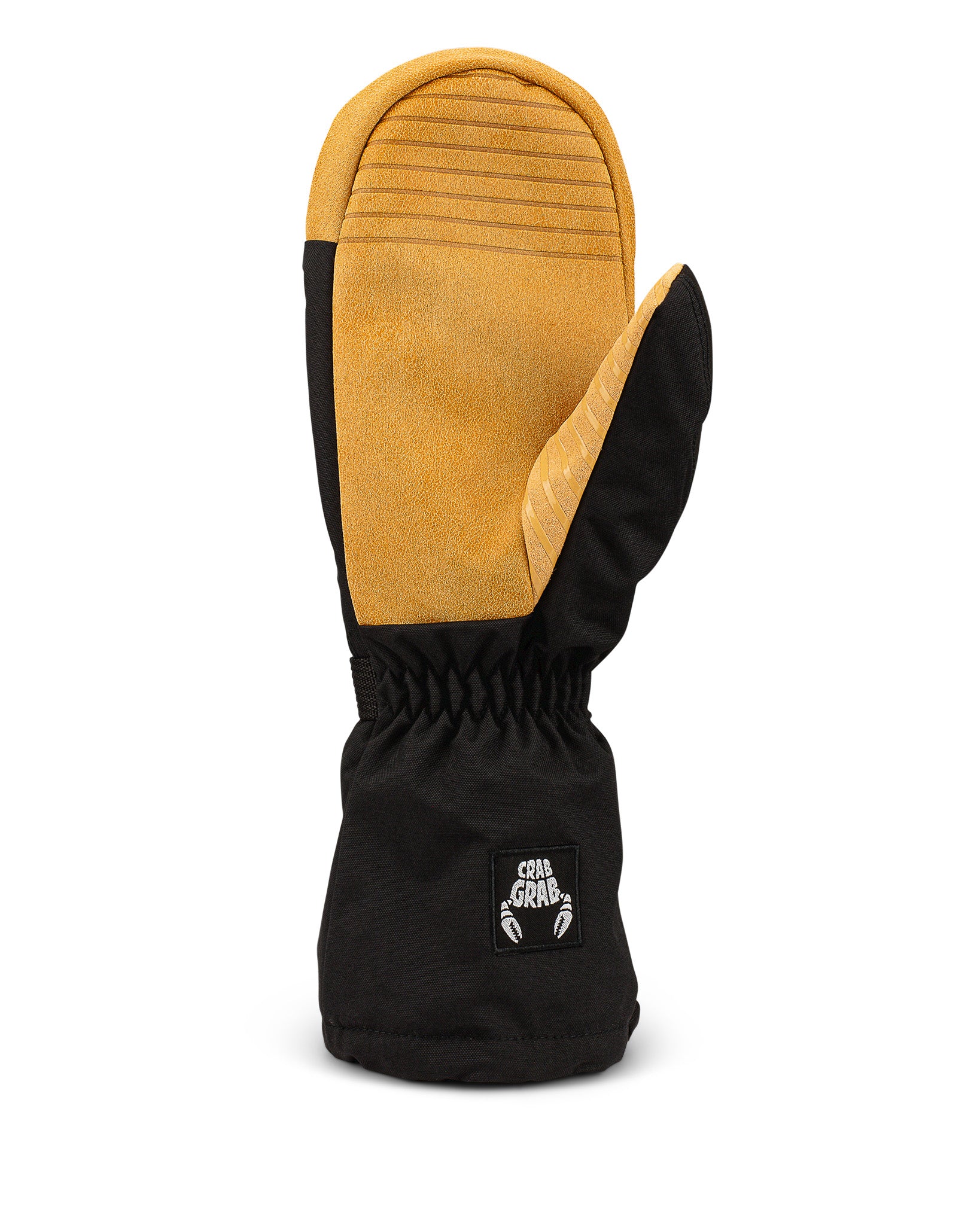 Crab Grab Cinch Women's Mitt with a wrist leash, back of hand view, in Black and Tan color way.