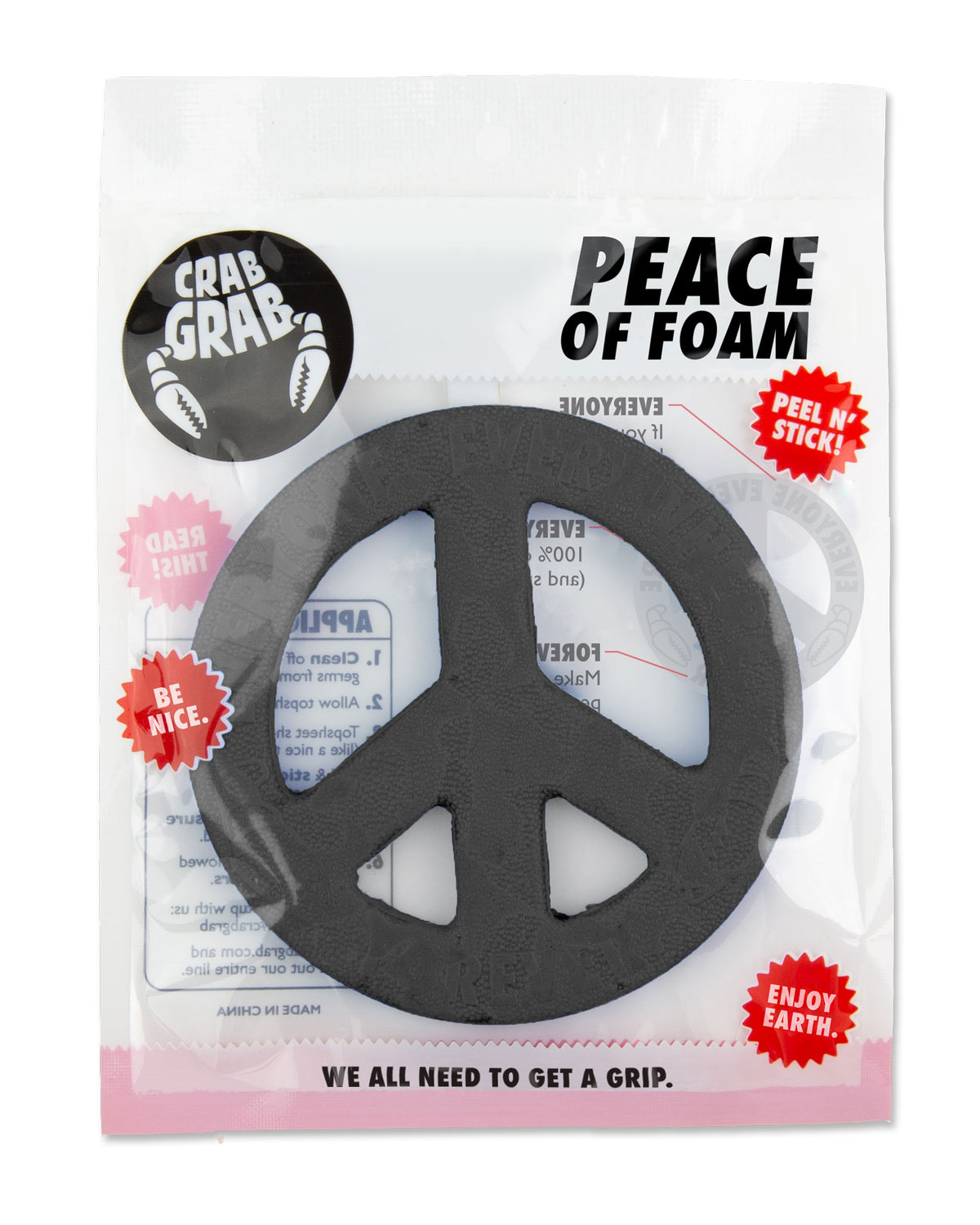 Crab Grab - Peace of Foam stomp pad in Black, packaging front.