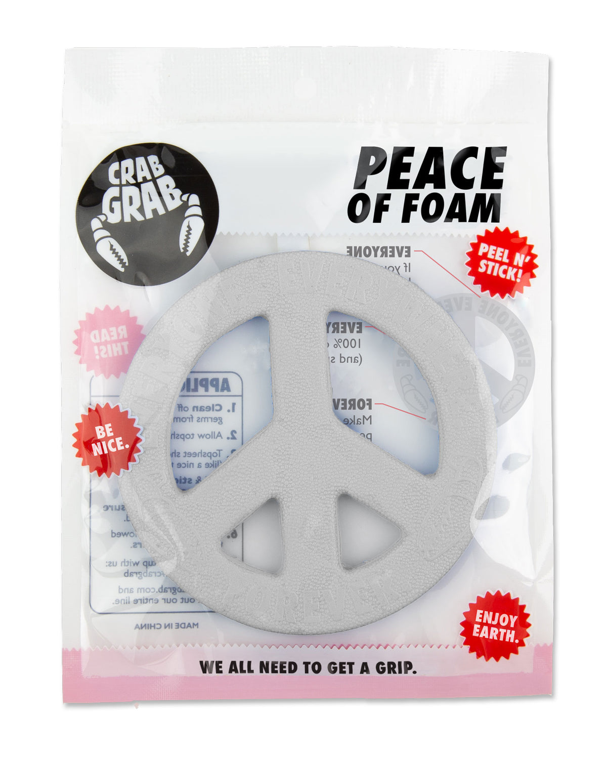Crab Grab - Peace of Foam stomp pad in White, packaging front.