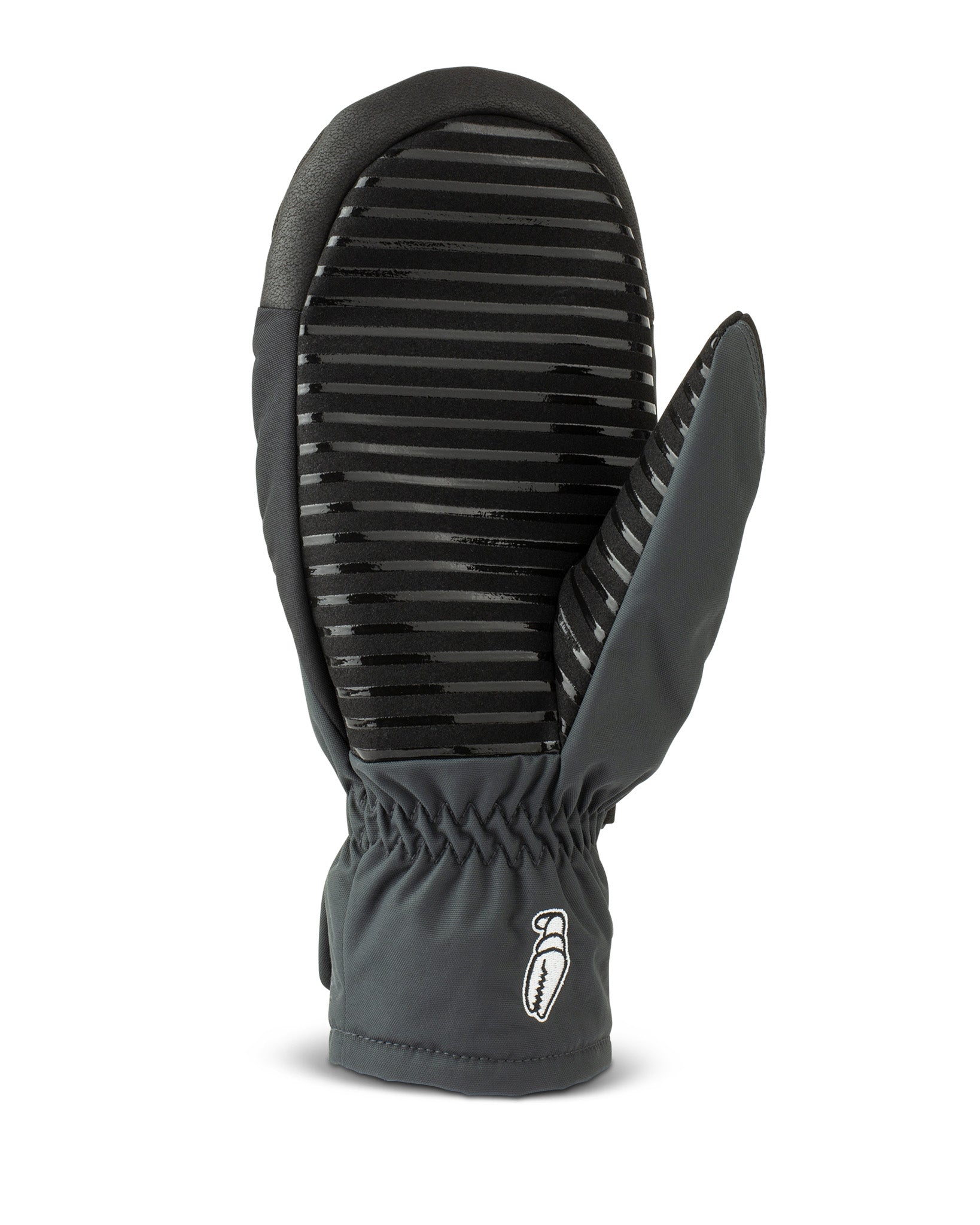 Crab Grab - Punch snowboard Mitt back view with a wrist leash in Washed Black.