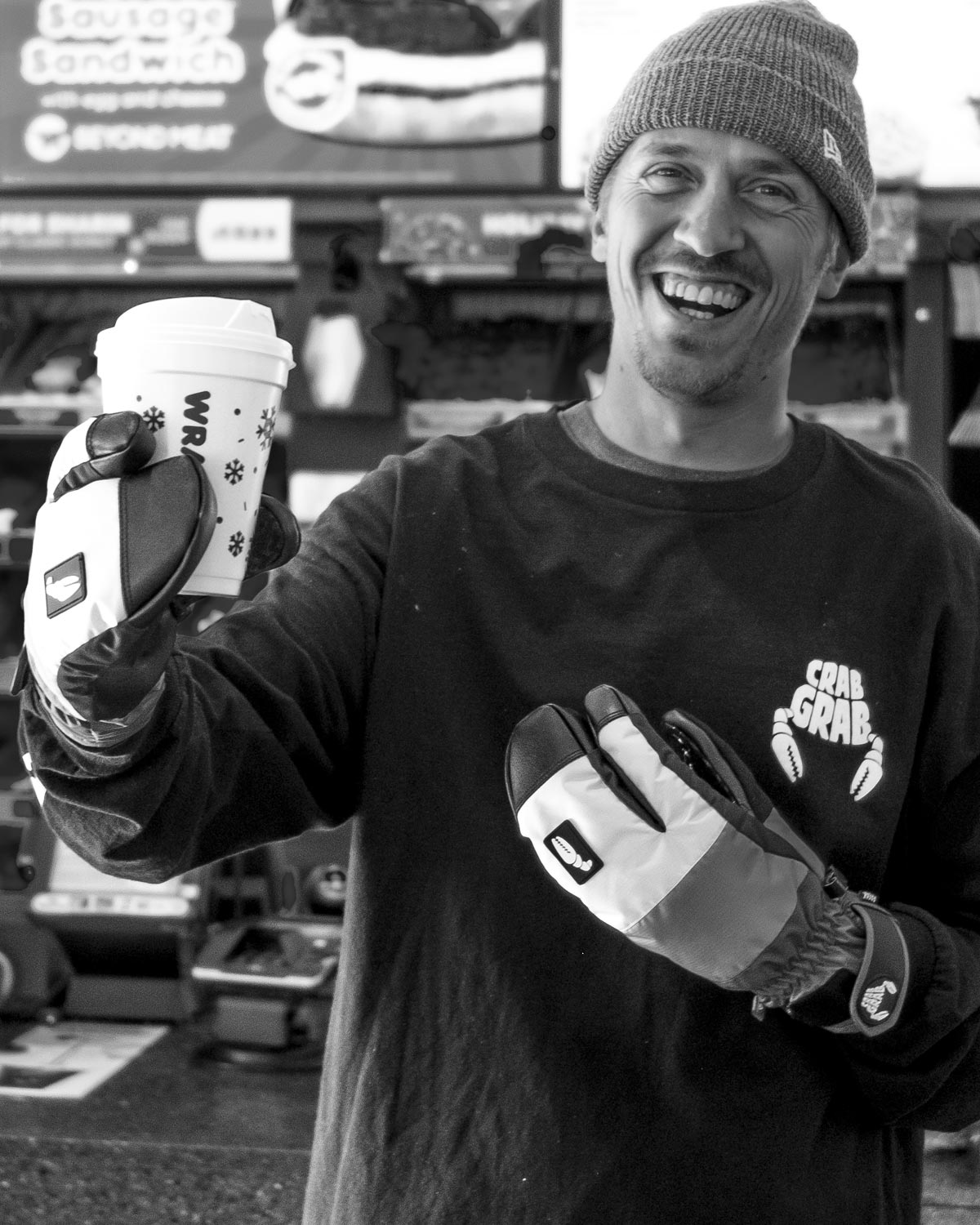 Team rider Chris Grenier protecting his hands from hot Dunkin' with the Freak Trigger mitts