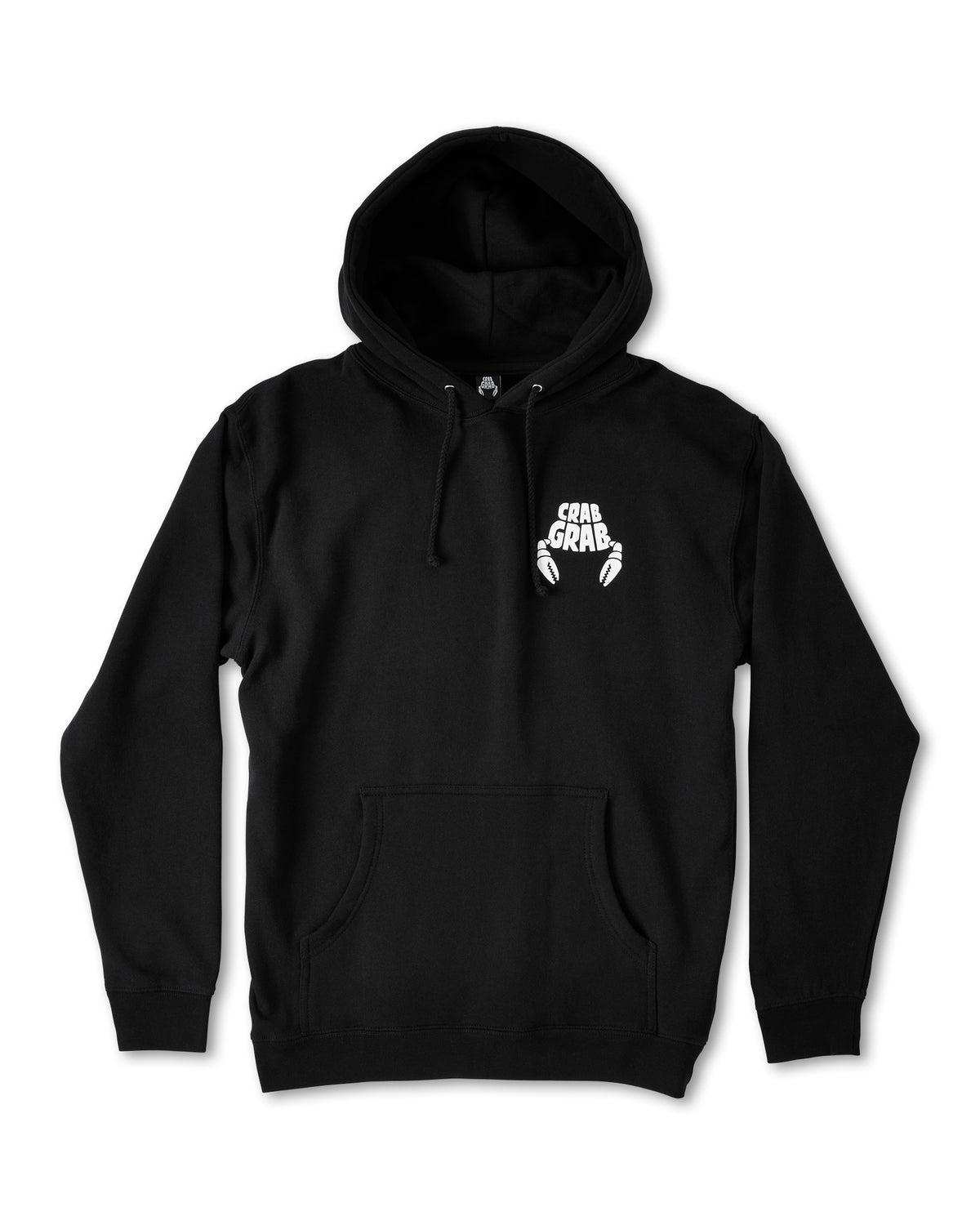 Crab Grab - The Logo hoodie - mens black hoodie with white print on left chest.