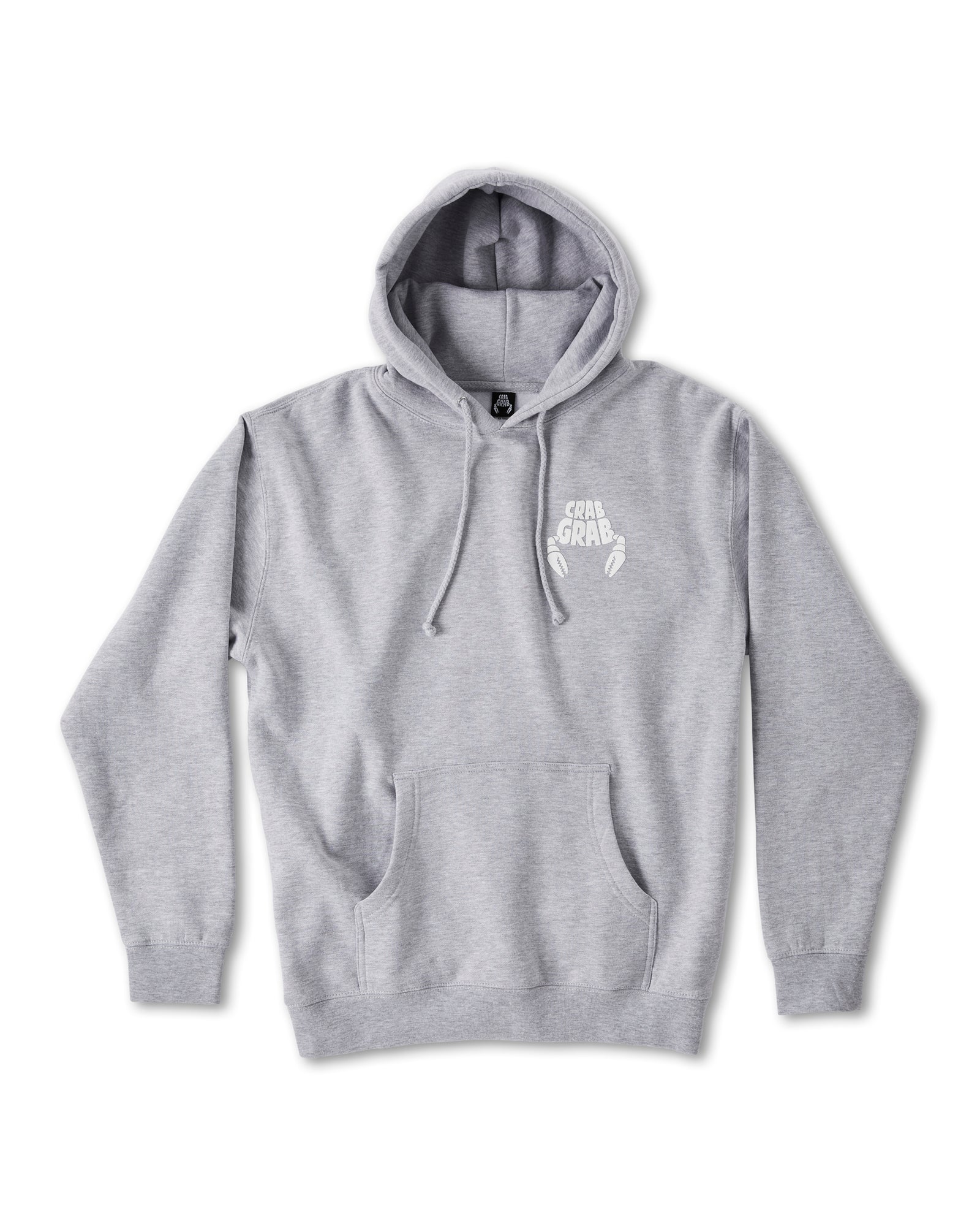 Crab Grab - The Logo hoodie - mens heather grey hoodie with white print on left chest.