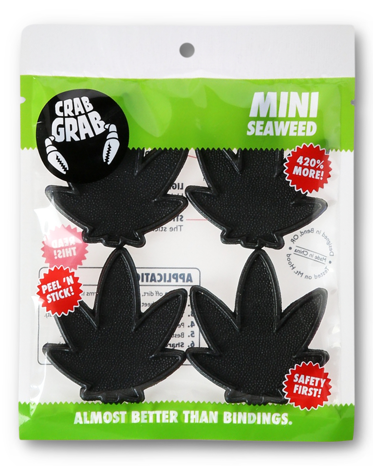 Crab Grab - Mini Seaweed (weed leaf shape) stomp pad foam traction in packaging - Black.