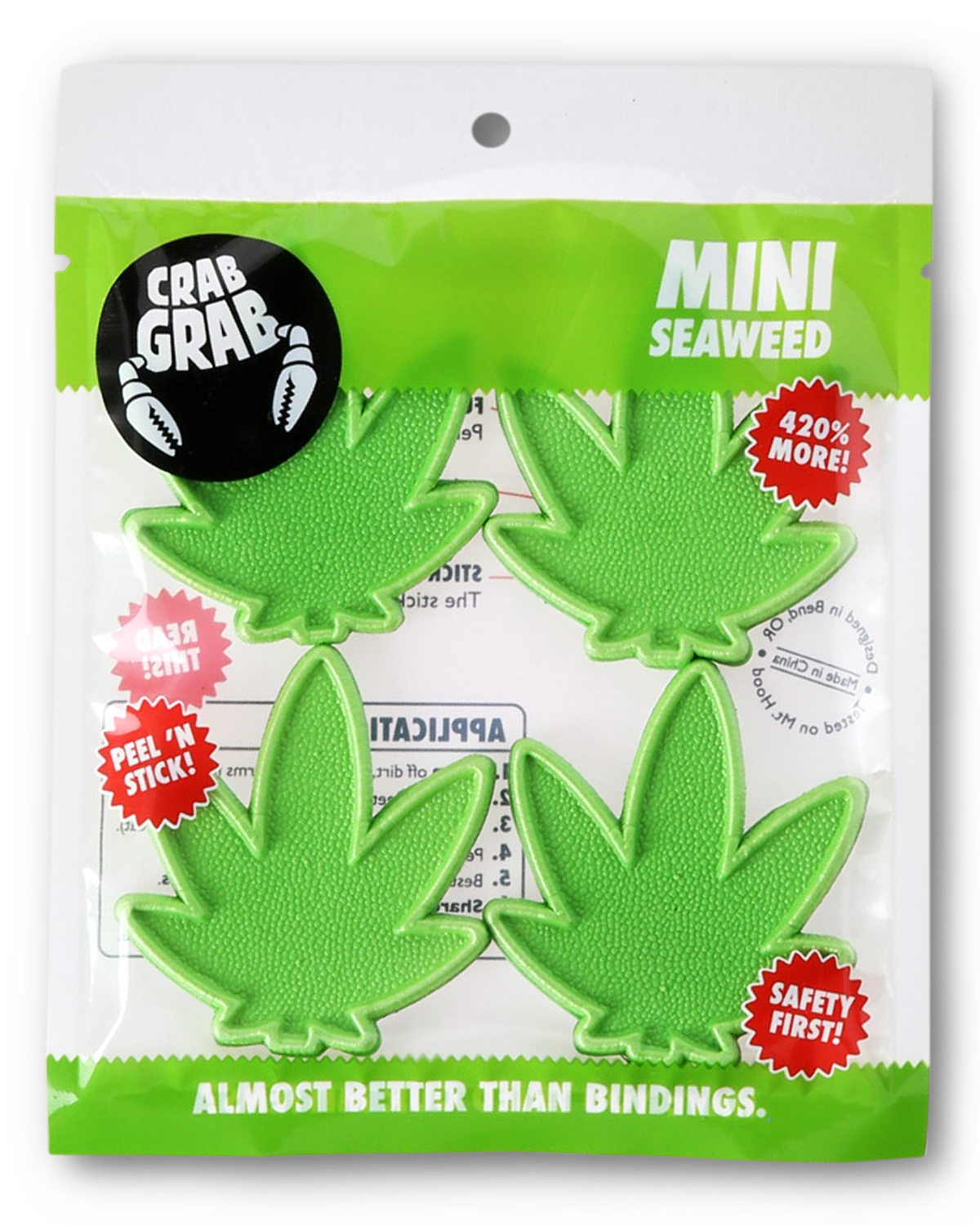 Crab Grab - Mini Seaweed (weed leaf shape) stomp pad foam traction in packaging - Green.