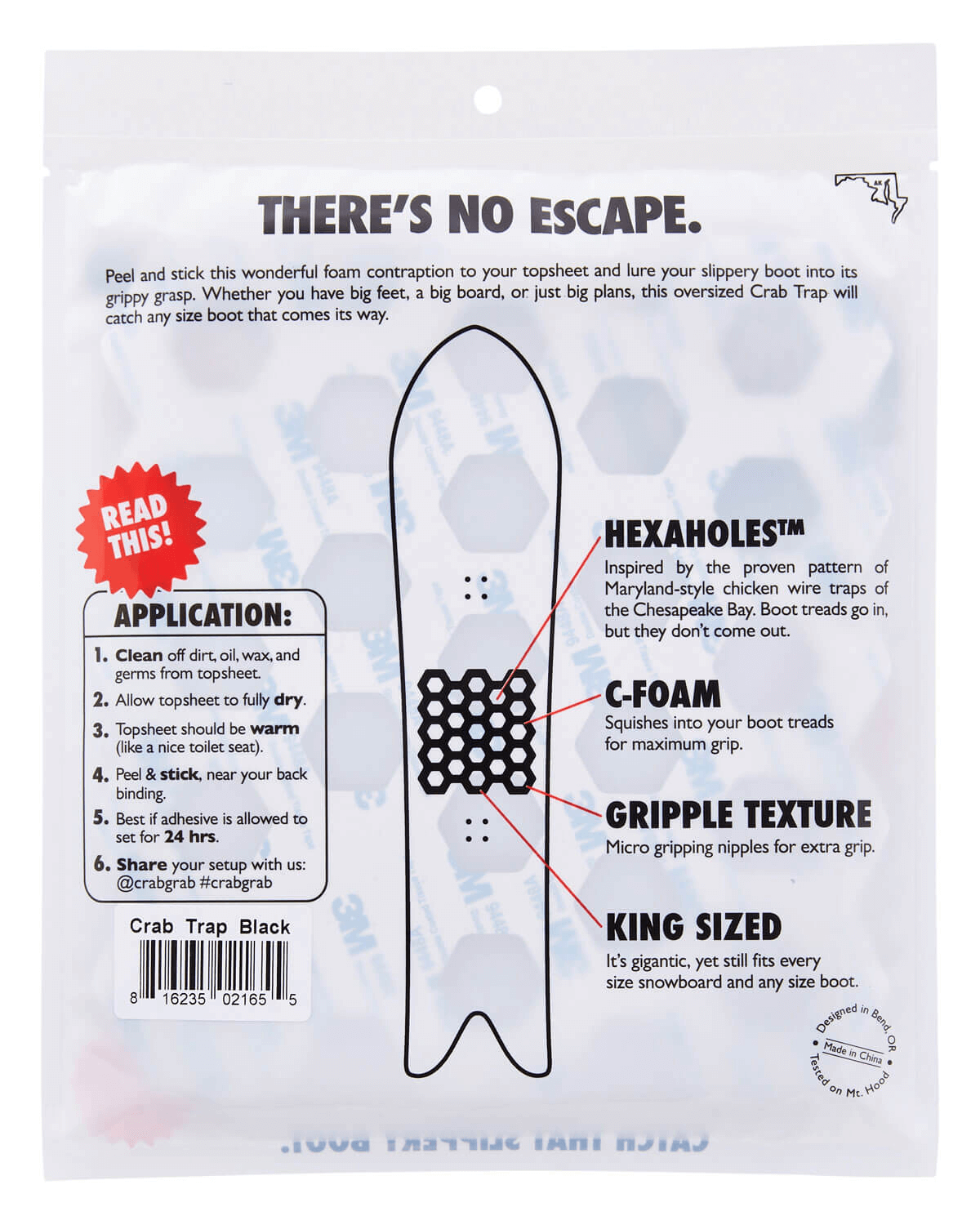 Crab Grab  Traction - Crab Trap stomp pad  - packaging back view.