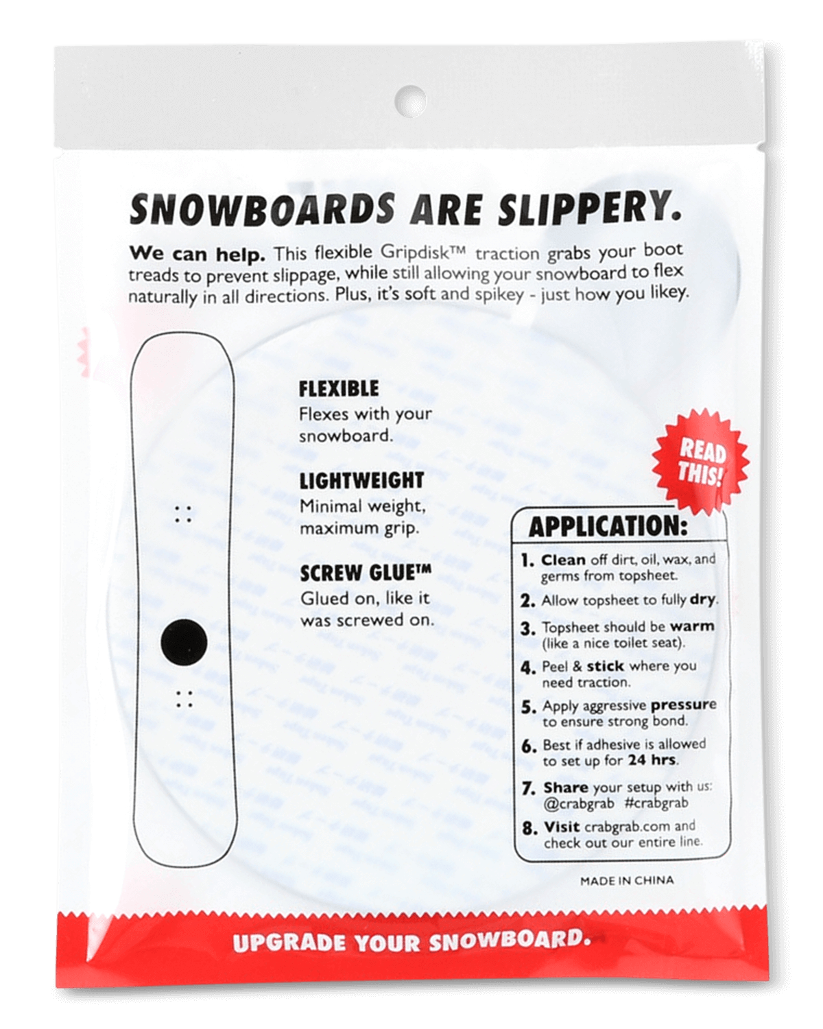 Crab Grab - Grip Disk™ stomp pad in packaging back view.