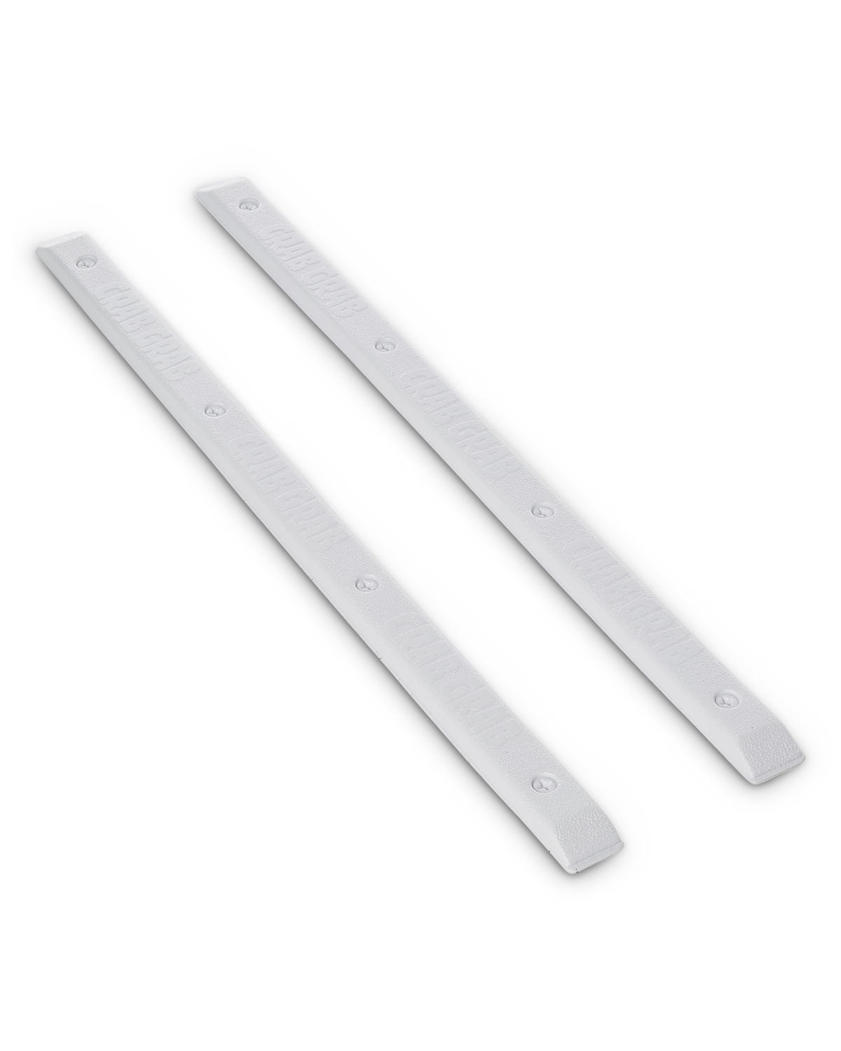 Crab Grab - Skate Rails snowboard grab traction, angle view, White.