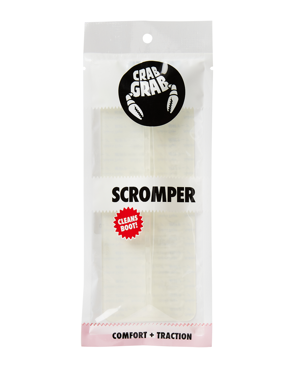 Crab Grab - Scromper stomp pad and boot scraper, packaging view, Clear.