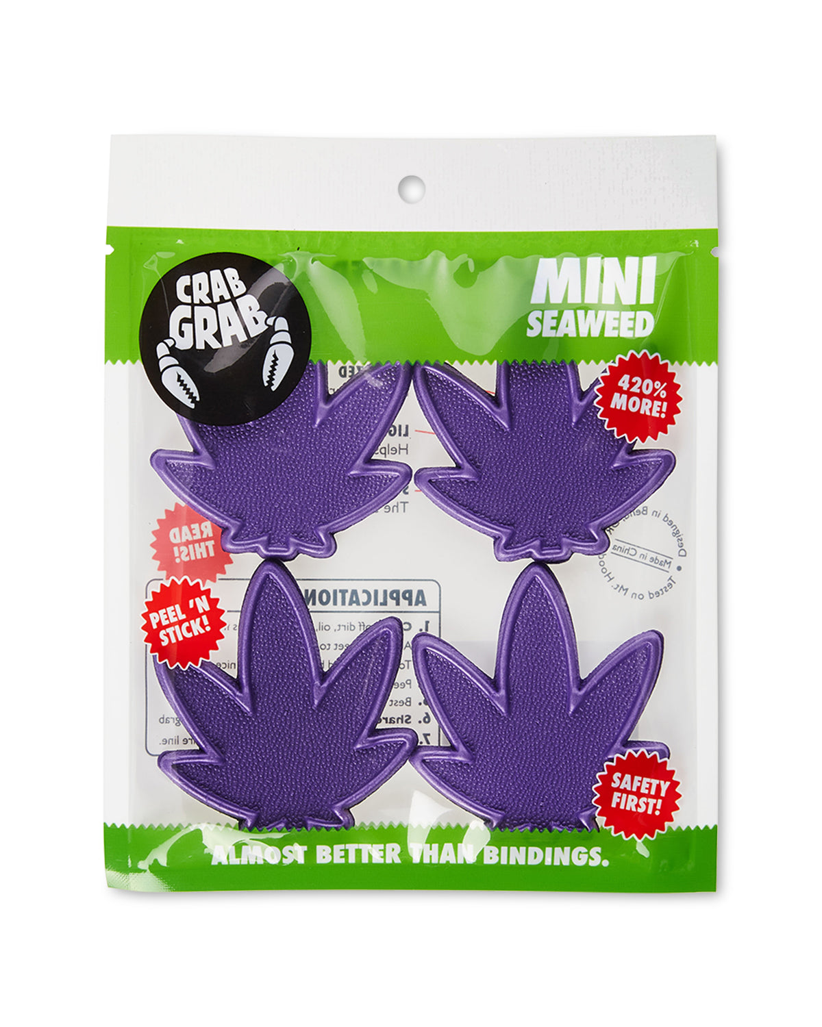 Crab Grab - Mini Seaweed (weed leaf shape) stomp pad foam traction in packaging - Purple.